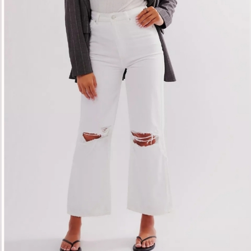 ROLLA'S | Heidi ankle worn high rise relaxed straight ripped busted knee jeans